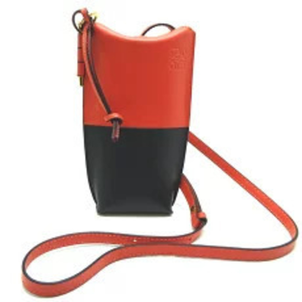Loewe Gate Pocket Shoulder Bag Leather Orange Black